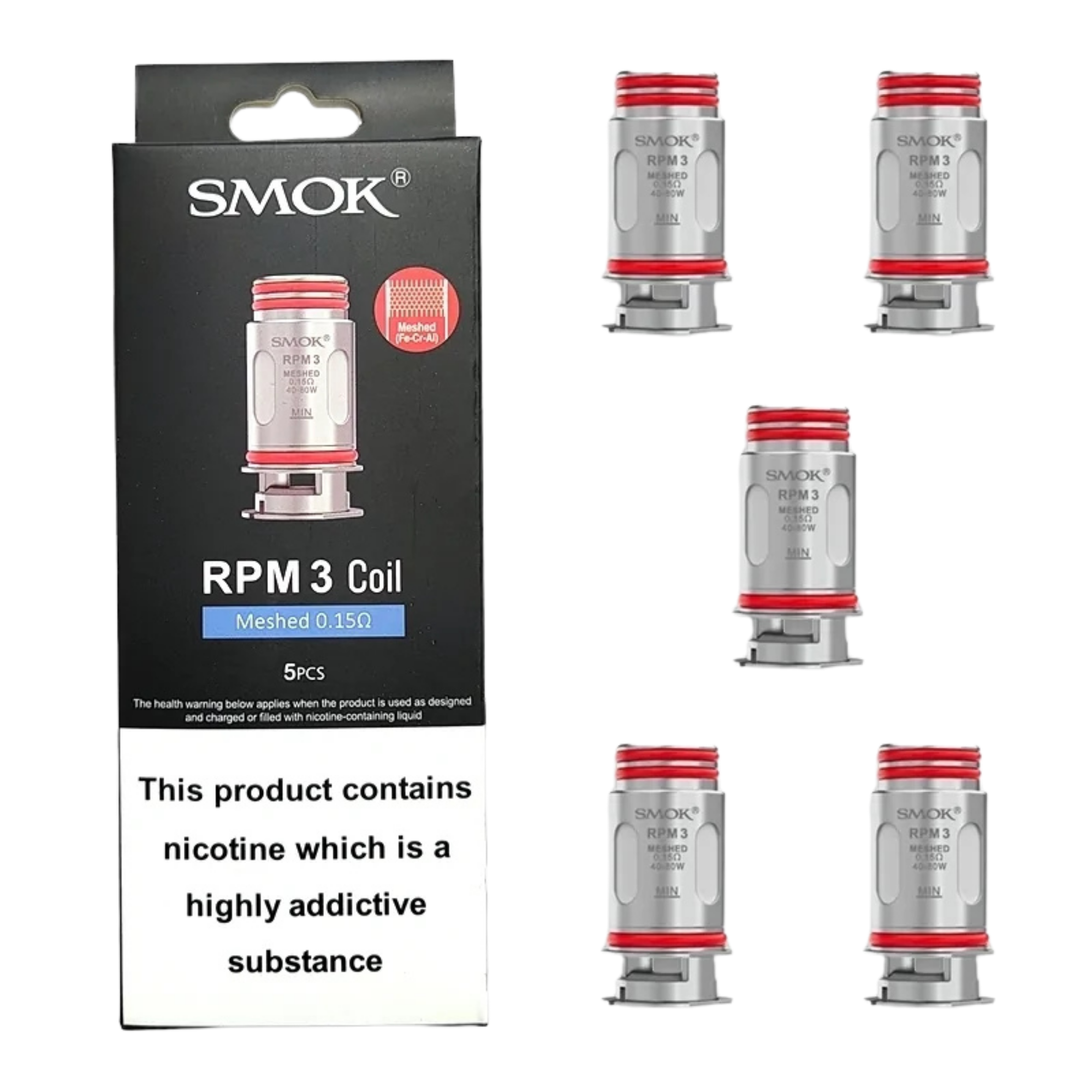 SMOK COILS-RPM 3 COIL MESHED 0.15 SINGLE PIECE SKU
